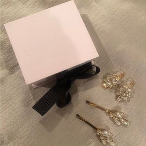 Bridal hair clip + earrings gold